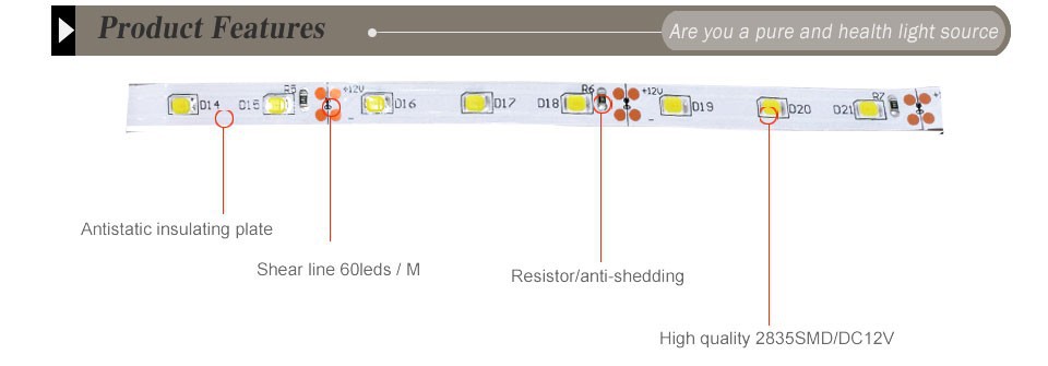 5M / Roll led strip 2835 Luminous Flux More Higher Than Old 3528 5630 5050 SMD LED Strip light 60LEDs/M 12V lamp String Decor