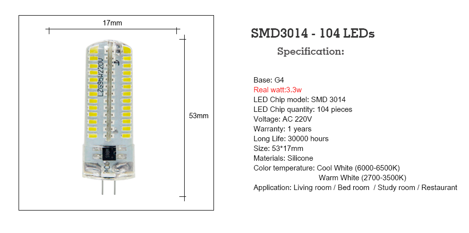 KARWEN LED G4 Lamp 220V 3W 4W 5W DC 12V Lampada LED bulb SMD3014 2835 24 48 64 104L Replace 10w 30w Halogen Light Chandelier