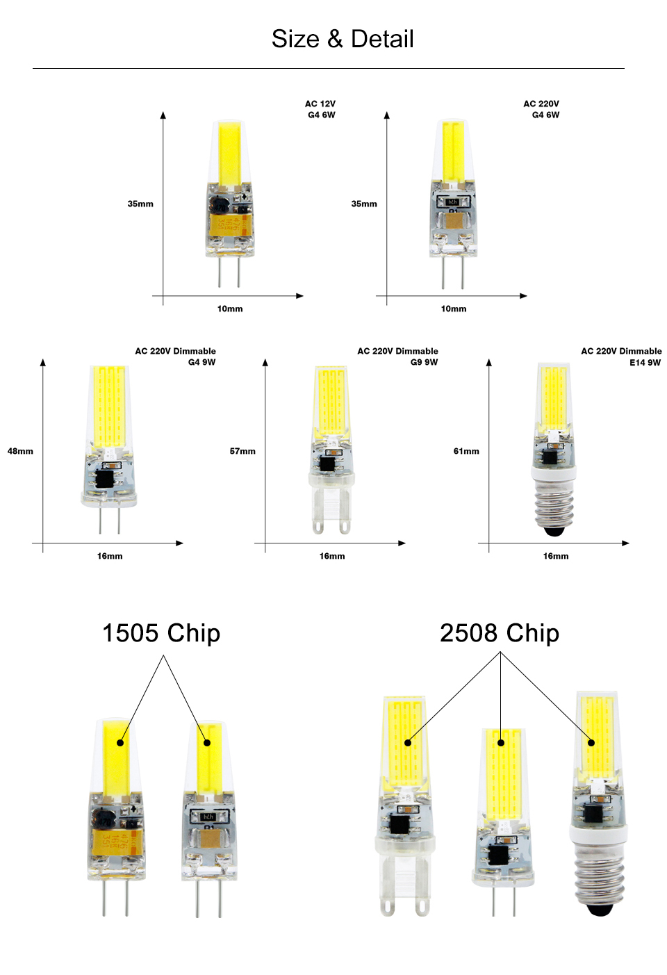 G4 LED COB Lamp Dimmable 6W 9W COB LED Bulb E14 AC/DC 12V 220V Lampada LED G9 COB Spotlight Chandelier Lighting Replace Halogen