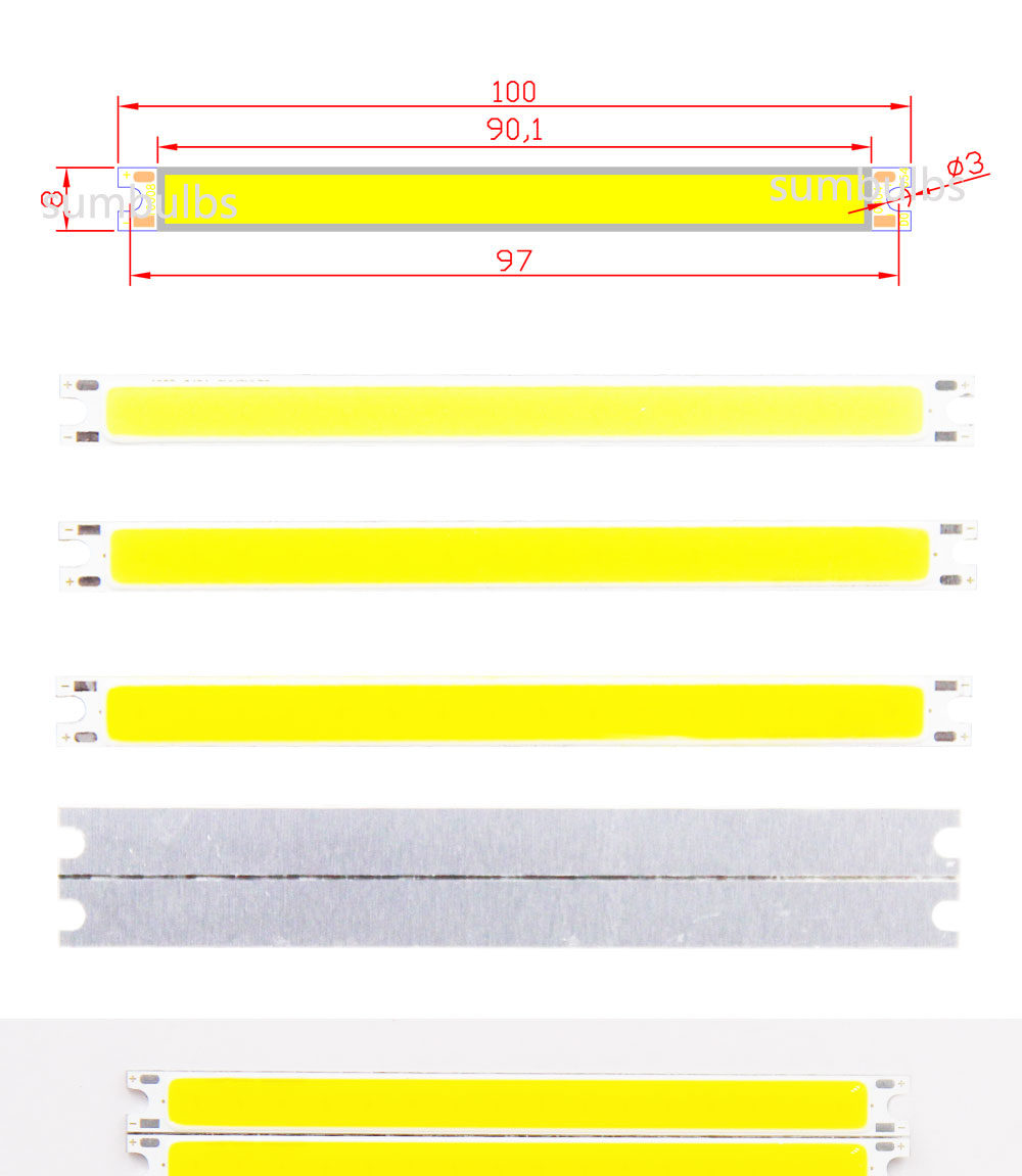 5W DC 12V LED COB Bulb Strip Light Source Warm Pure White DIY 10CM 500LM 100x8MM Lamp