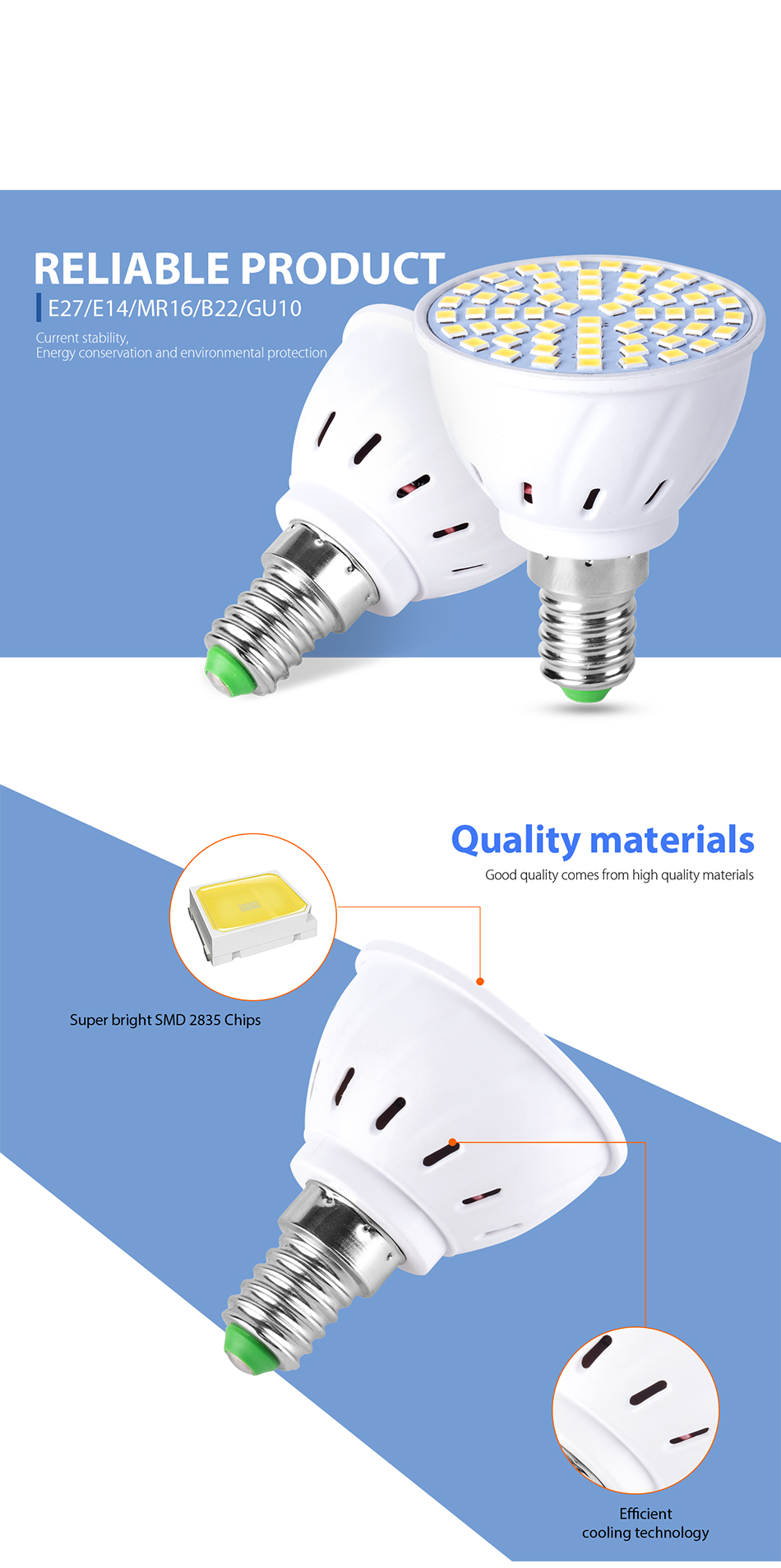 Led Lights GU10 Bombilla E27 Bulb E14 LED Lamp B22 Spot Light MR16 Home Energy Saving Spotlight For Indoor Lighting 48 60 80leds