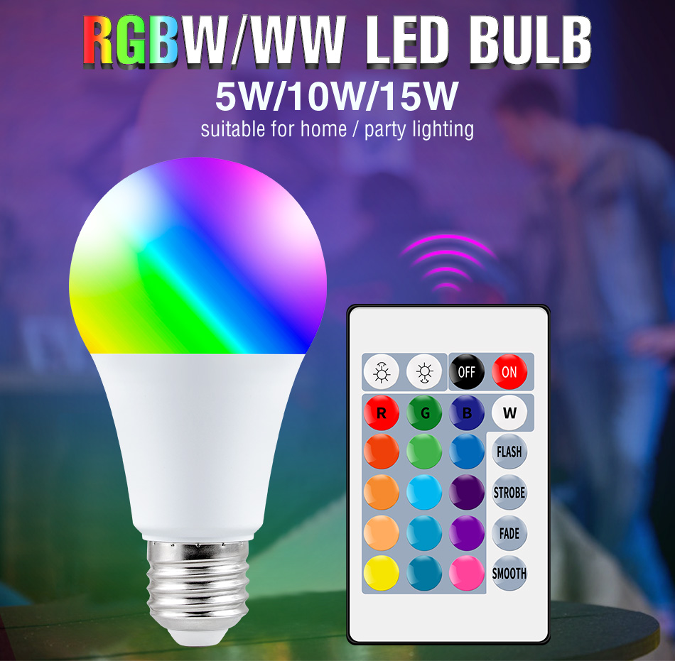 DuuToo RGB Light Bulb E27 Bombillas LED Change Color Lamp RGBW Smart Bulbs 5W 10W 15W IR Remote Control Dimming Christmas Lights