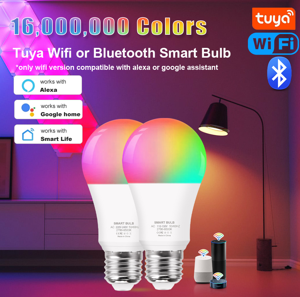 Tuya Wifi/Bluetooth Smart Bulb Alexa Led Lamp E27 RGB Smart Light Bulbs 110V 220V Smart Lamps For Google Assisatnt Smart Life