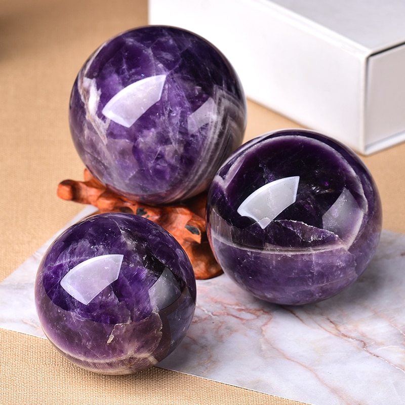 1PC Natural Dream Amethyst Ball Polished Globe Massaging Ball Reiki Healing Stone Home Decoration Exquisite Gifts Souvenirs Gift