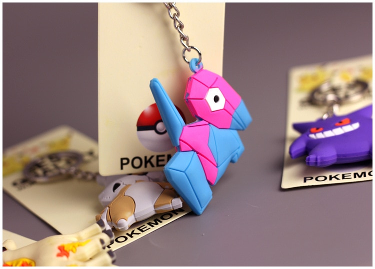 Pokemon Anime Marowak Abra Gengar Ponyta Porygon Alloy Silicone Keychain Accessories Pendant Bag Key Ring Pendant Birthday Gifts