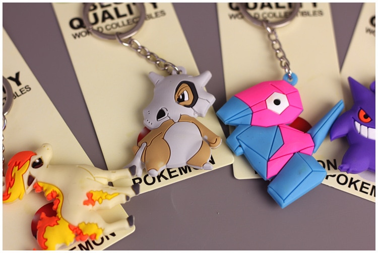 Pokemon Anime Marowak Abra Gengar Ponyta Porygon Alloy Silicone Keychain Accessories Pendant Bag Key Ring Pendant Birthday Gifts