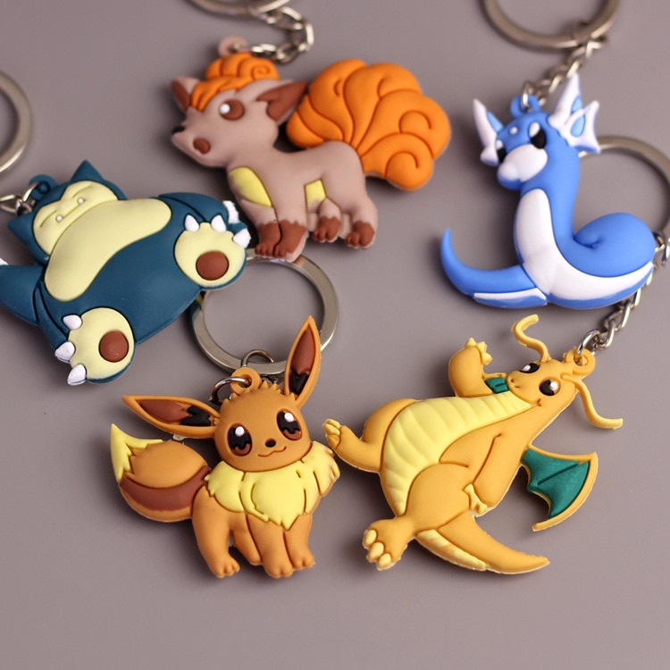 Pokemon Anime Marowak Abra Gengar Ponyta Porygon Alloy Silicone Keychain Accessories Pendant Bag Key Ring Pendant Birthday Gifts