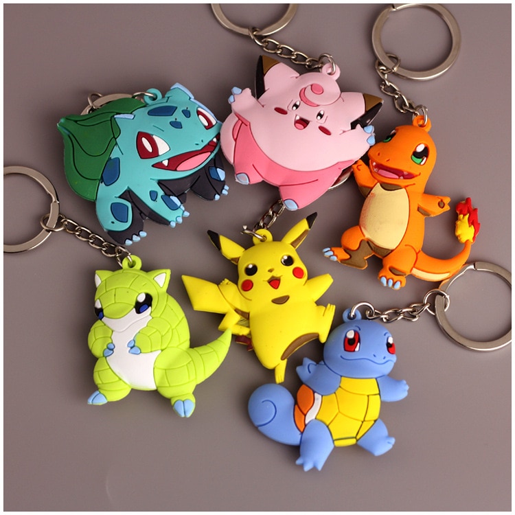 Pokemon Anime Marowak Abra Gengar Ponyta Porygon Alloy Silicone Keychain Accessories Pendant Bag Key Ring Pendant Birthday Gifts