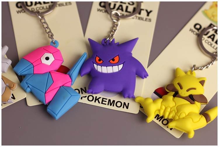 Pokemon Anime Marowak Abra Gengar Ponyta Porygon Alloy Silicone Keychain Accessories Pendant Bag Key Ring Pendant Birthday Gifts