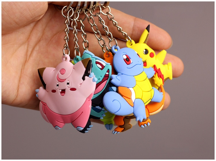 Pokemon Anime Marowak Abra Gengar Ponyta Porygon Alloy Silicone Keychain Accessories Pendant Bag Key Ring Pendant Birthday Gifts