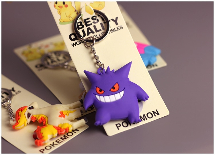 Pokemon Anime Marowak Abra Gengar Ponyta Porygon Alloy Silicone Keychain Accessories Pendant Bag Key Ring Pendant Birthday Gifts