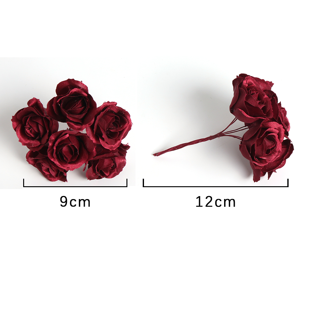 6pcs Silk Rose Artificial Flower Bouquet Wedding Party Decoration DIY Handmade Wreath Gift Scrapbooking Craft Fake Flowers