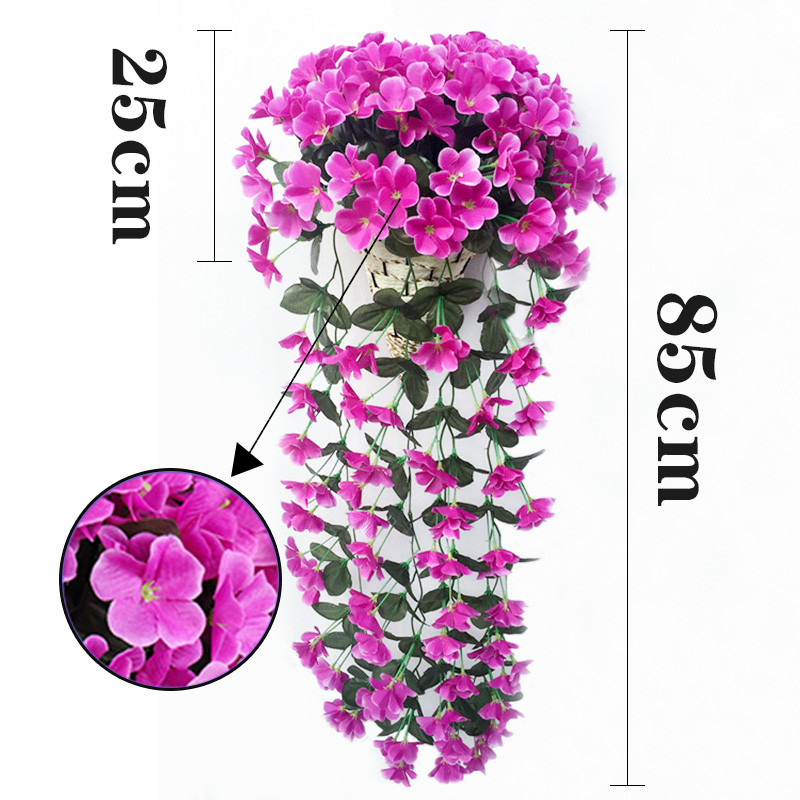 Fashion Violet Artificial Flowers Wall Hanging Basket Flower Orchid Silk Flower Vine Home Wedding Party Street Light Decoration