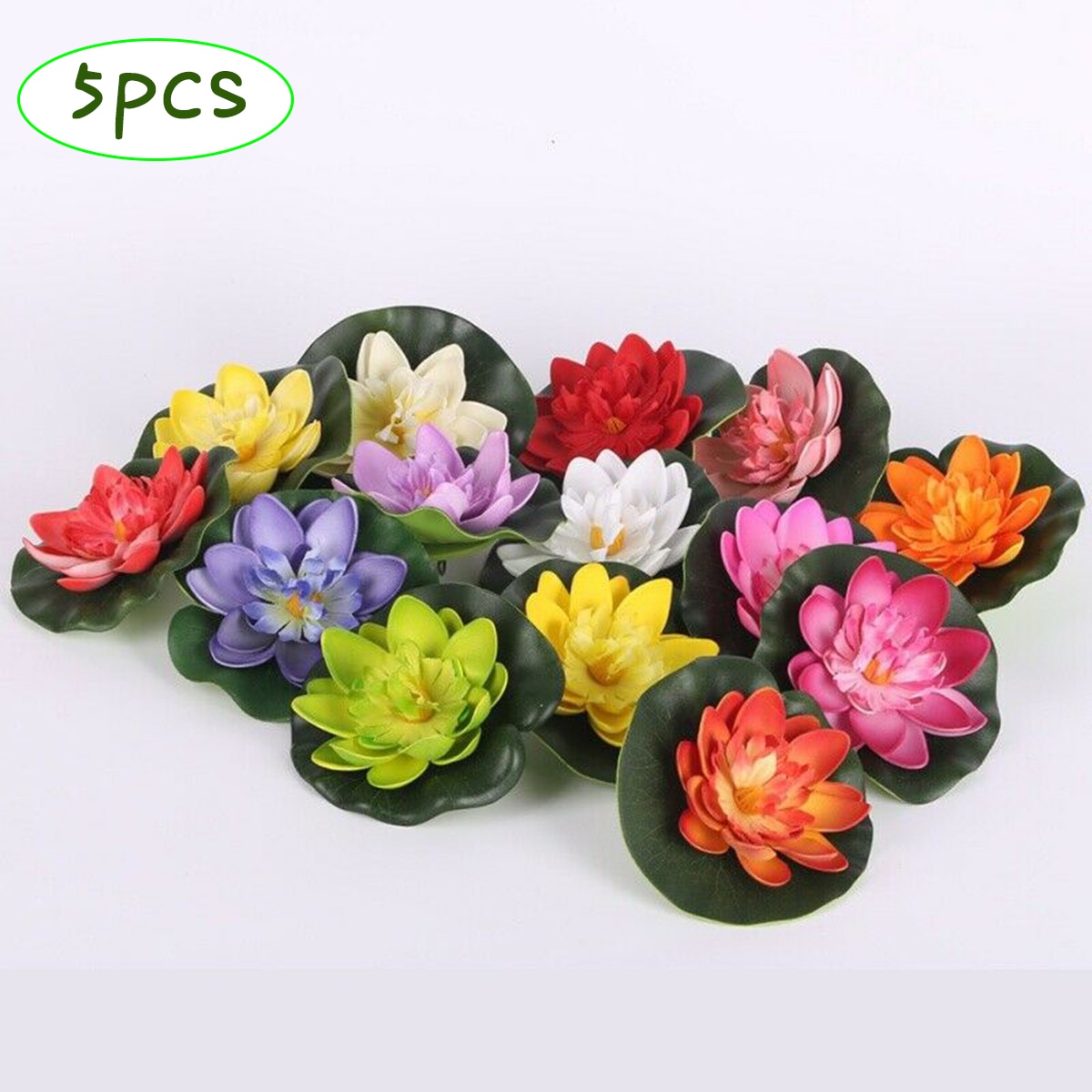 5PCS/Set Colorful Artificial Fake Floating Water Lily Flower Lotus Leaf Pond Plants Garden Pool Decor