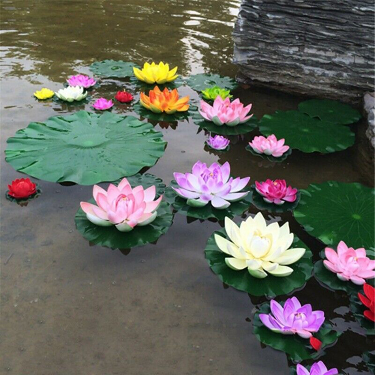 5PCS/Set Colorful Artificial Fake Floating Water Lily Flower Lotus Leaf Pond Plants Garden Pool Decor