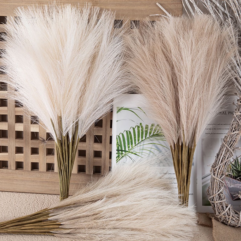 Artificial Fluffy Pampas Grass Bouquet Wedding Party Decoration Boho Fake Reed Plant Phragmites Flowers for DIY Home Decor