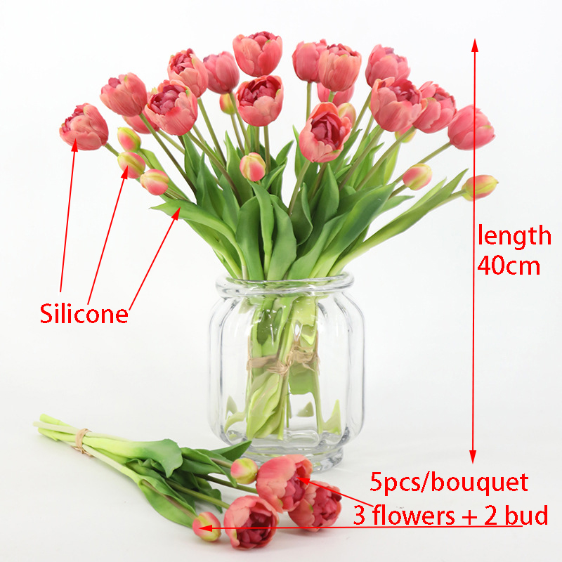 5pcs/Bouquet New Silicone Tulip Artificial Flower Real Touch Fake Flower Bouquet for Wedding Decoration Flowers Home Garen Decor