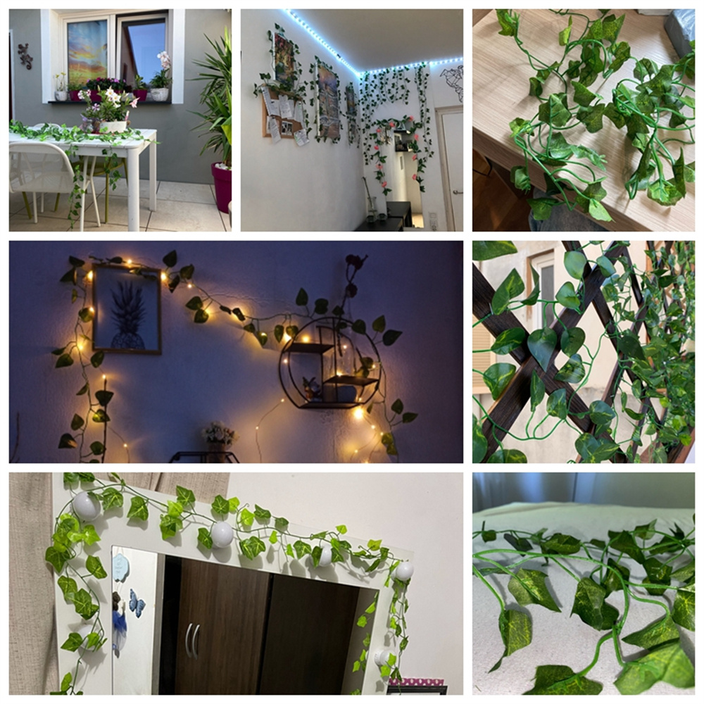 1Pc 230Cm Green Vine Silk Artificial Ivy Hanging Leaf Garland Plant Creeper Leaf ​Home Decor Wedding Bathroom Garden Decoration