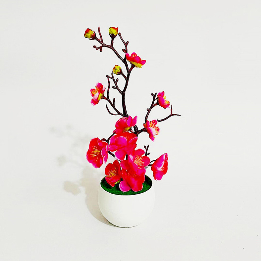 1pcs Bonsai Silk Flowers Plum Artificial Potted Plants Blossoms Simulation Winter Plum Branch Vases Wedding Home Room Decorate