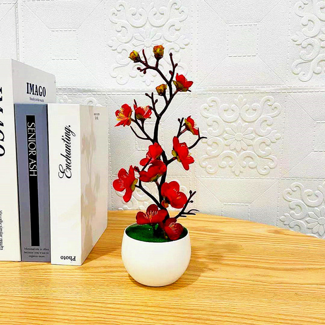 1pcs Bonsai Silk Flowers Plum Artificial Potted Plants Blossoms Simulation Winter Plum Branch Vases Wedding Home Room Decorate