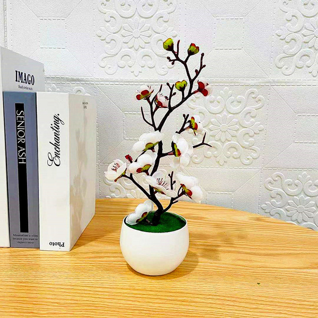 1pcs Bonsai Silk Flowers Plum Artificial Potted Plants Blossoms Simulation Winter Plum Branch Vases Wedding Home Room Decorate