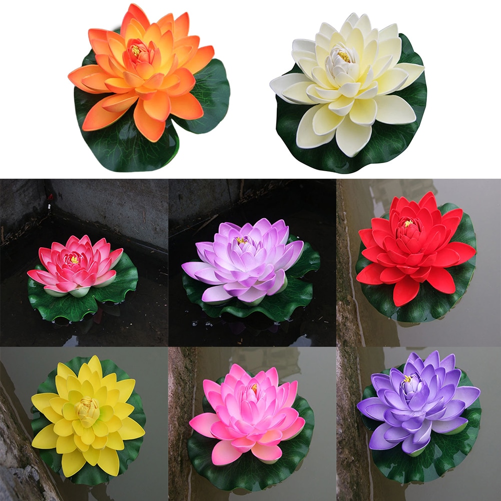 18cm Artificial Water Lily Floating Lotus Flower Pond Aquarium Decor Multicolor Lifelike Water Lily Landscape Decor