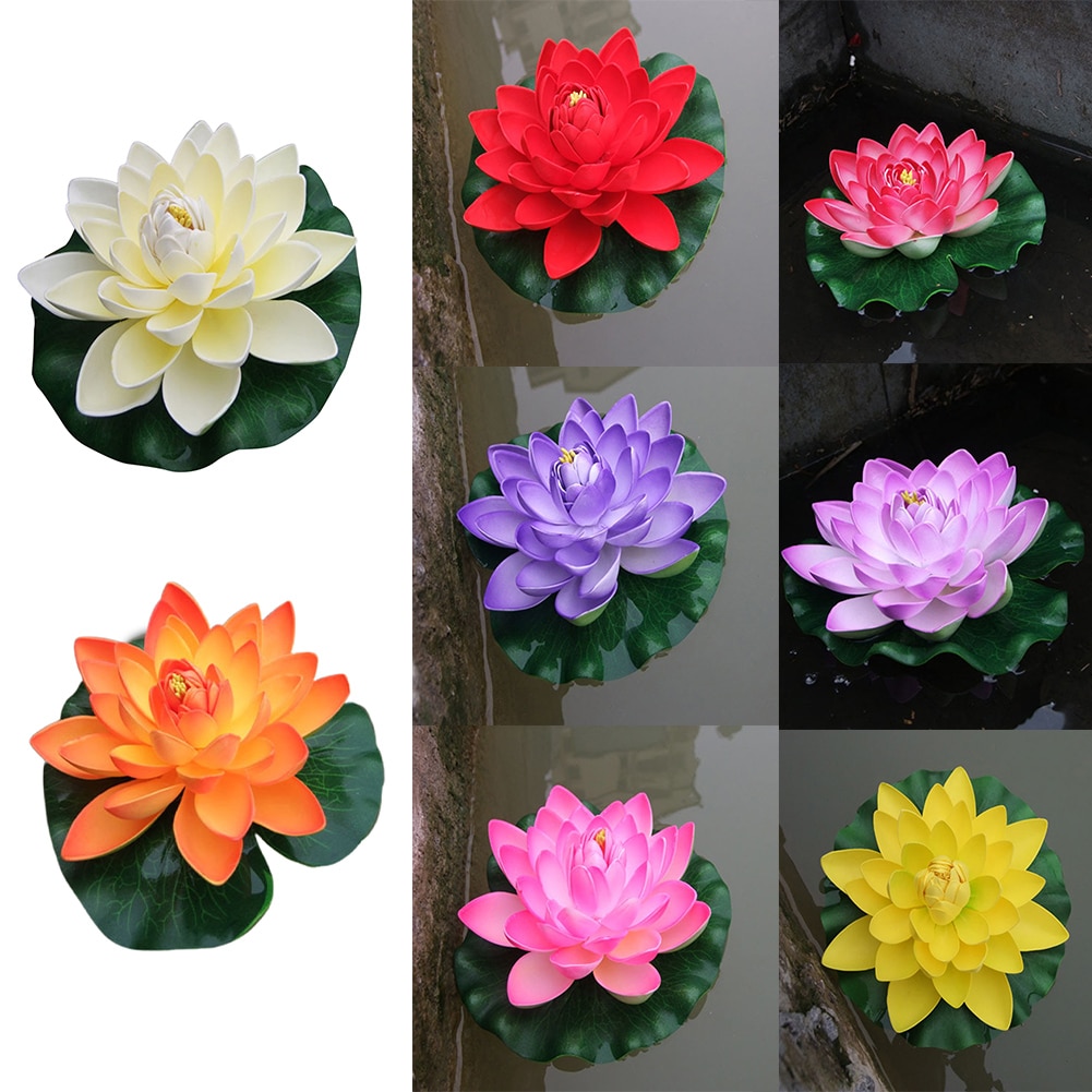 18cm Artificial Water Lily Floating Lotus Flower Pond Aquarium Decor Multicolor Lifelike Water Lily Landscape Decor