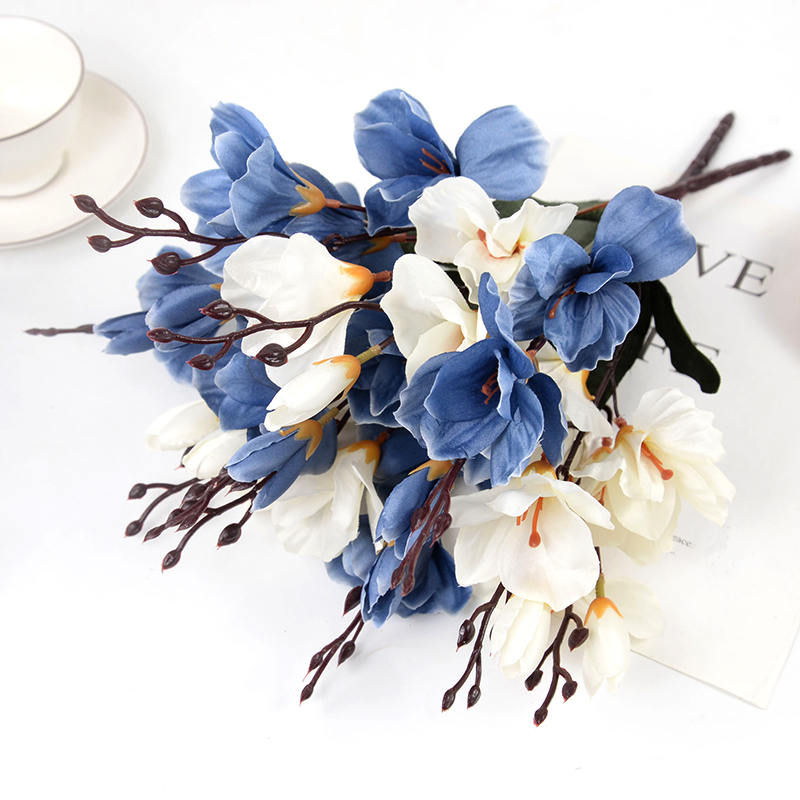 5Forks 20Heads Artificial Silk Flower Bouquet Simulation Magnolia Plant for Home Living Room Decoration Wedding Fake Flowers