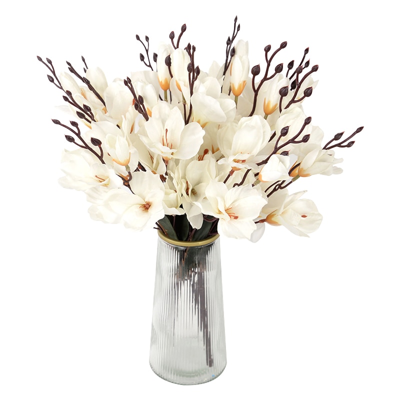 5Forks 20Heads Artificial Silk Flower Bouquet Simulation Magnolia Plant for Home Living Room Decoration Wedding Fake Flowers