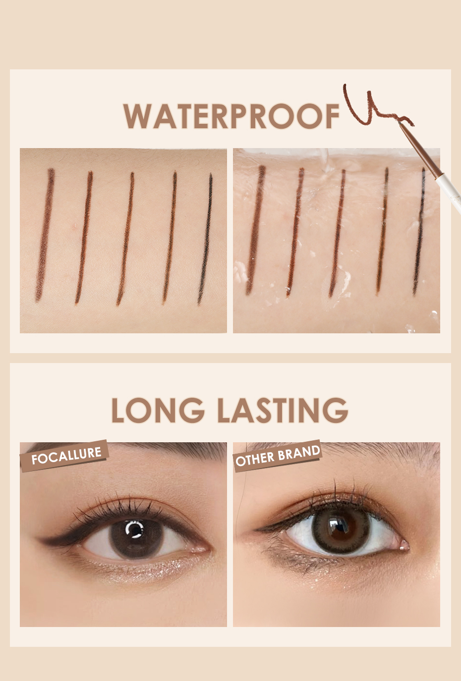 FOCALLURE Ultra-slim Eyeliner Gel Pencil Long Wear Waterproof Soft High Pigment Long-lasting Eye Makeup Tools Women Cosmetics
