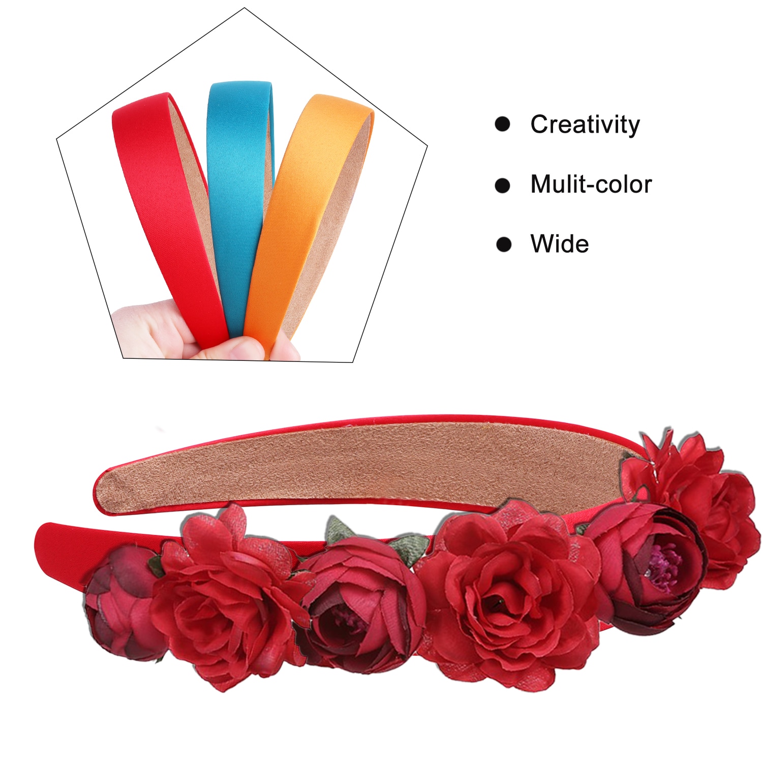 3cm/1.18in Satin Headbands Wide Non-slip Headband for Women Gilrs Colorful Comfortable Hard DIY Craft Headbands