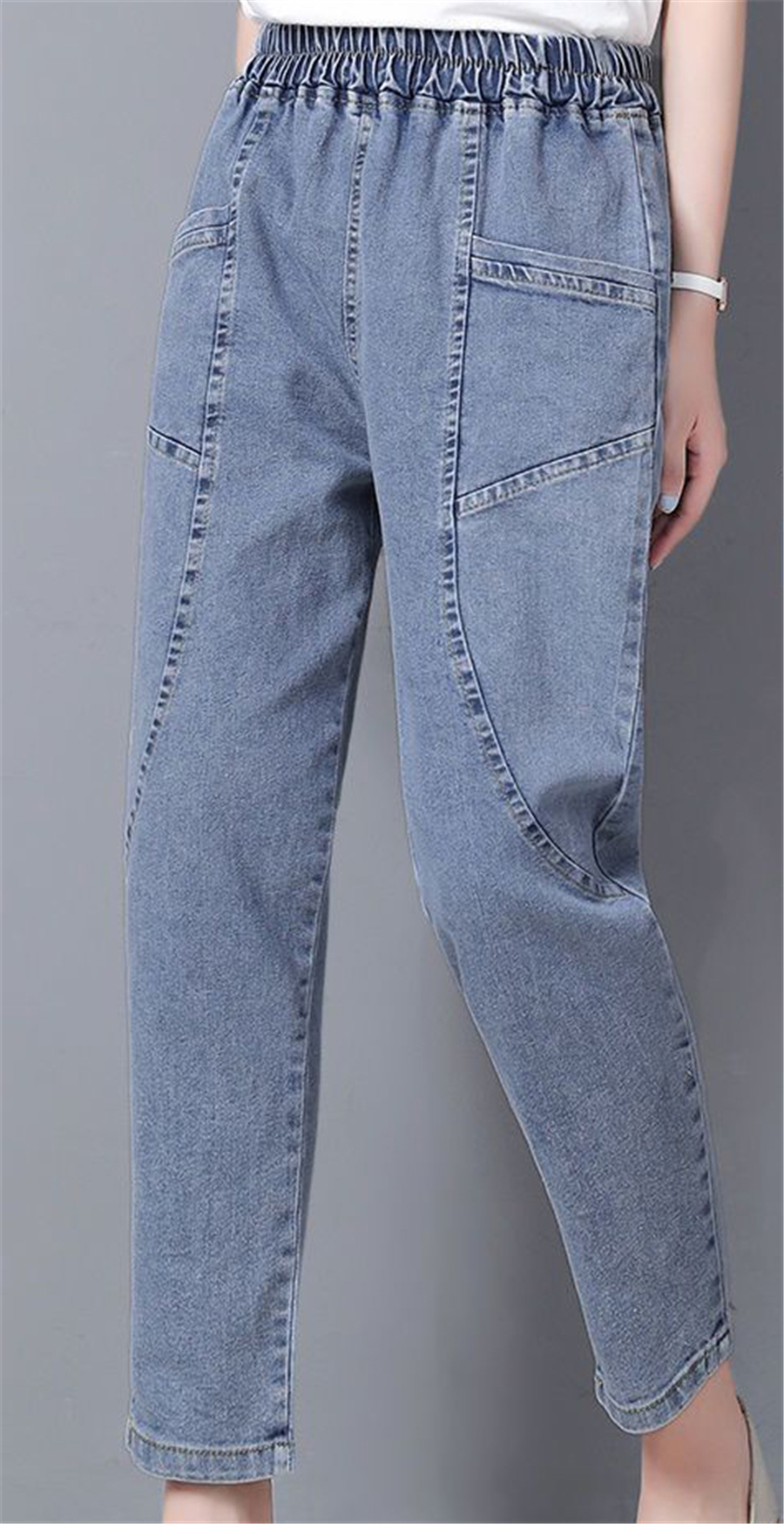 Vintage High Waist Ankle-Length Jeans Harem Elastic Denim Pants Large Size 4XL Mom Straight Vaqueros Casual Baggy Spodnie