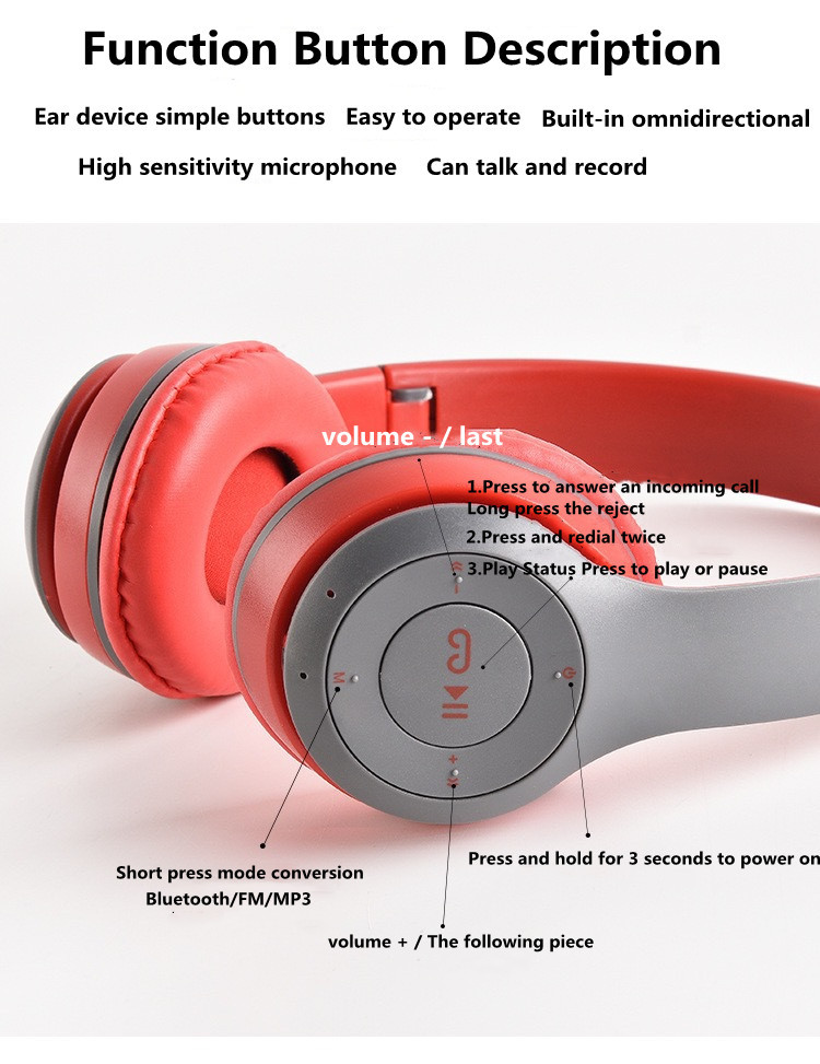 Wireless Headphones 5.0 Bluetooth Earphone Foldable Bass Support Memory TF Card For iPhone Xiaomi Sumsamg Phone With Mic Headset