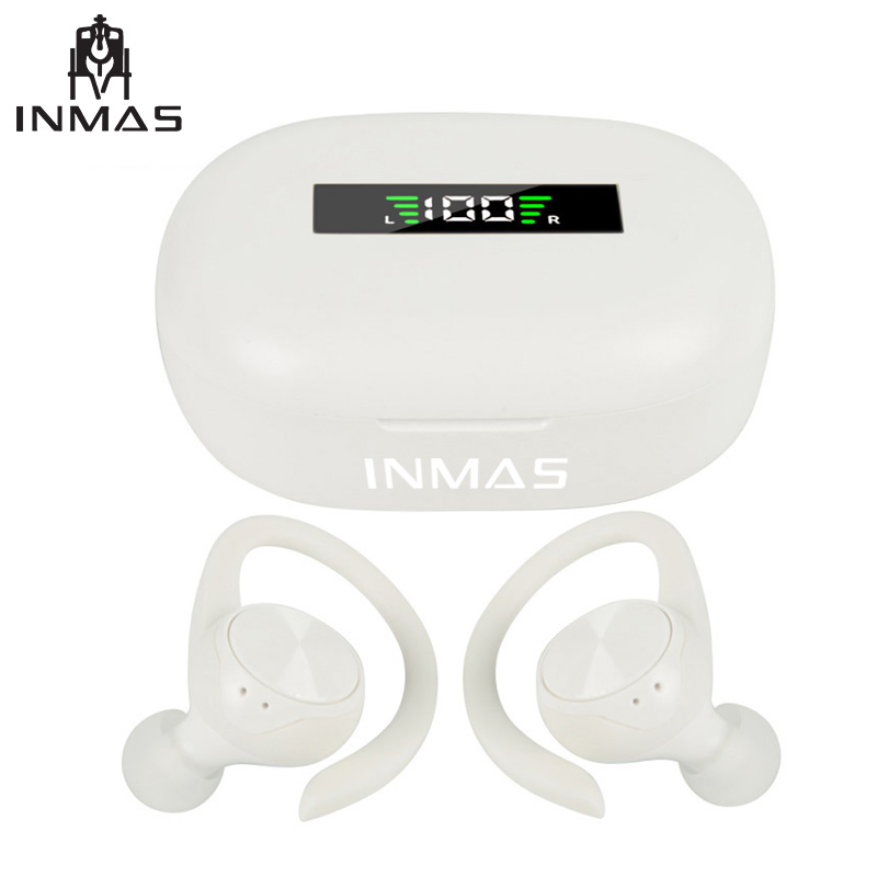 INMAS Sports Bluetooth Wireless Headphones with Mic Waterproof Ear Hooks Bluetooth Earphones HiFi Stereo Music Earbuds for Phone
