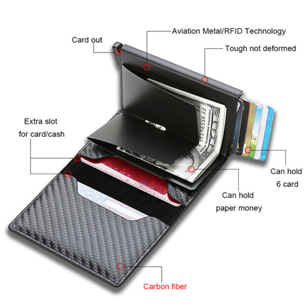 Custom Card Holder Men Wallets Rfid Black Carbon Fiber Leather Minimalist Wallet Gifts For Men Personalized Carteira Masculina - Image 2