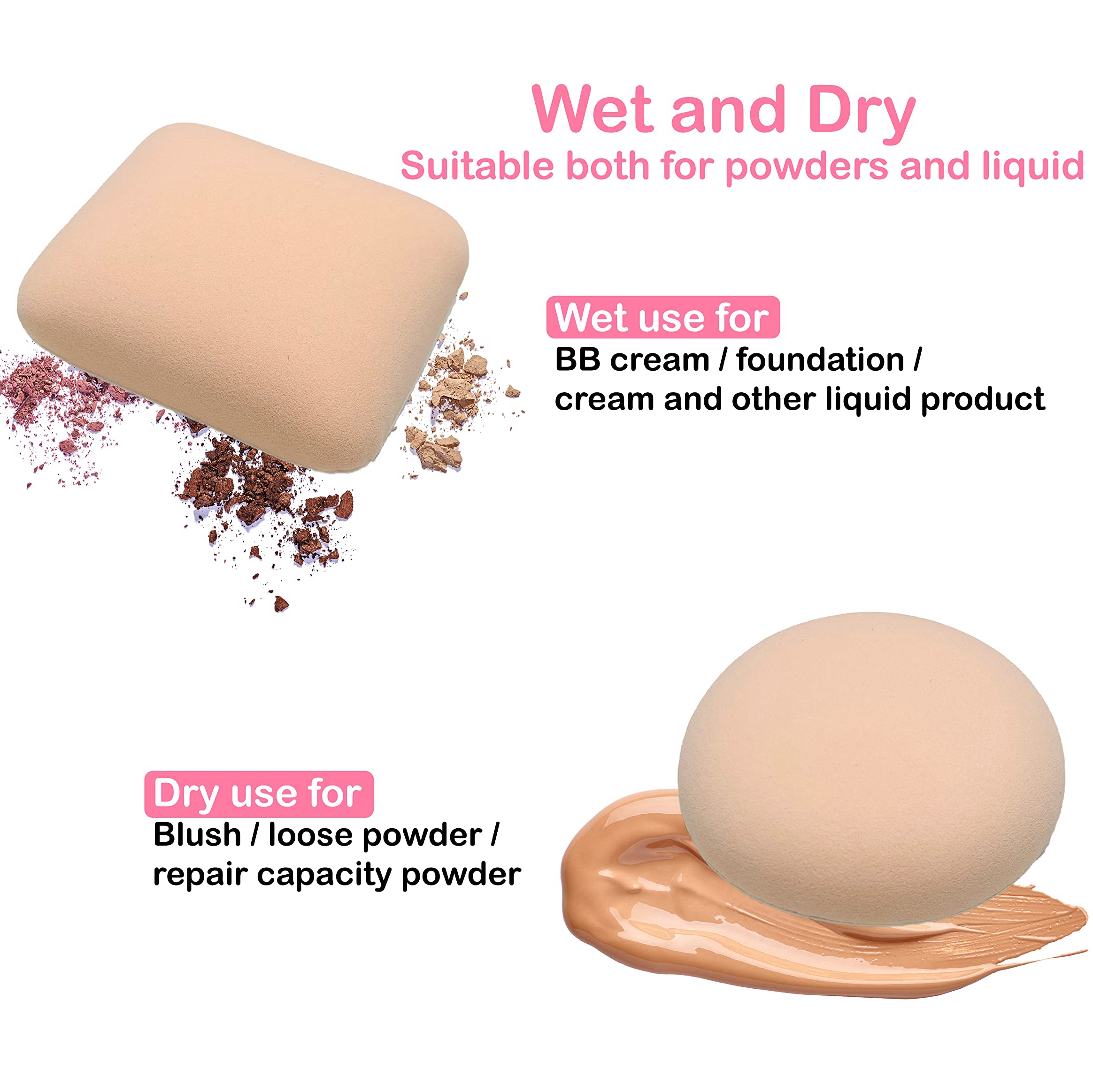 3 Pieces Dry Wet Usable Makeup Cosmetic Puff Sponge Cushion Puff for Foundation Powder Soft and Cute