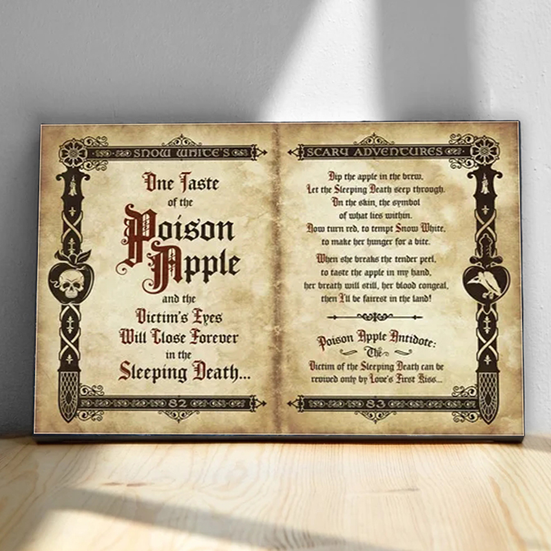 Disney Evil Queen Spell Of The Poison Apple Book Print Poster Snow White Movie Witches Evil Incantation Canvas Painting Wall Art