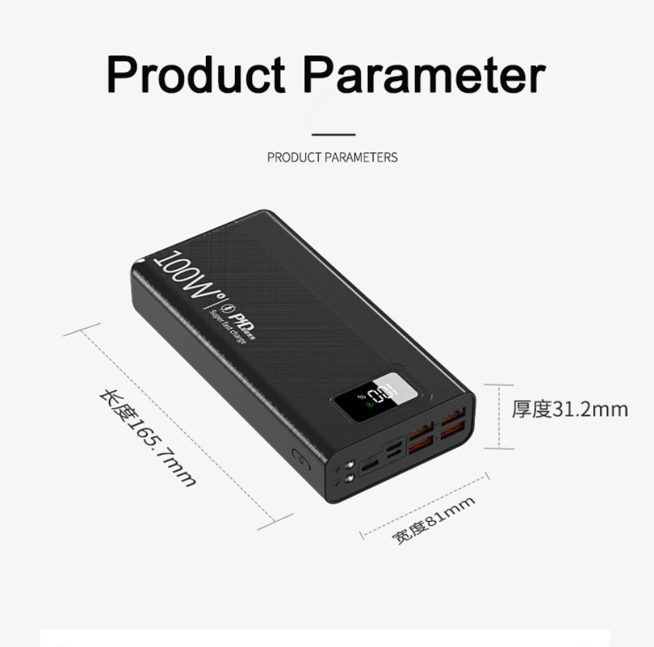 New 100W Super Fast Charging Power Bank 100000mAh 4 USB powerbank for 14 powerbank Portable External Battery Charger