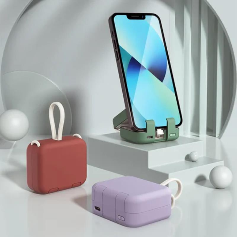 Portable Charger 4000mAh Power Bank Fast Charging Built-in Cable Phone Holder Purple/Red/Green Optional Color Brand New