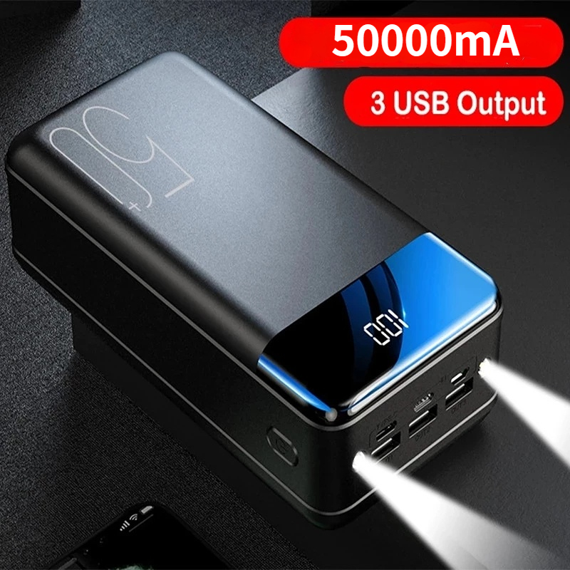 Large Capacity Power Bank 50000mAh Fast Charging Powerbank 3 USB Poverbank Portable External Battery Charger For