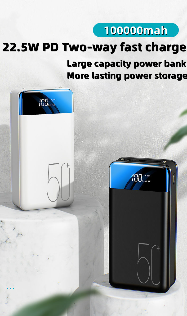 100000mAh Power Bank Portable Fast Charging PowerBank 3 USB PoverBank External Battery Charger For Mobile Phones Tablet