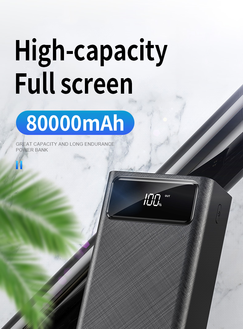 Fast Charging Power Bank 80000mAh High Capacity Portable External Charger Digital Display External Battery Light for IPhone Mi