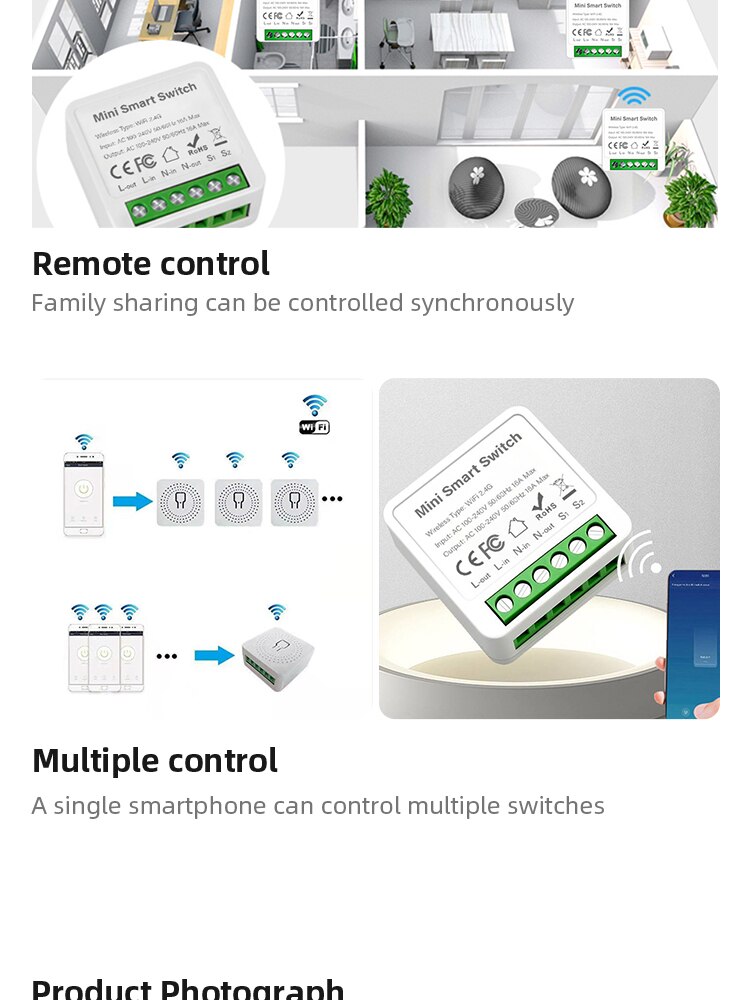16A Toodle WIFI Mini Smart Switch Bluetooth WIFI Dual Mode Switch Smart Home Automation Device Pass Through