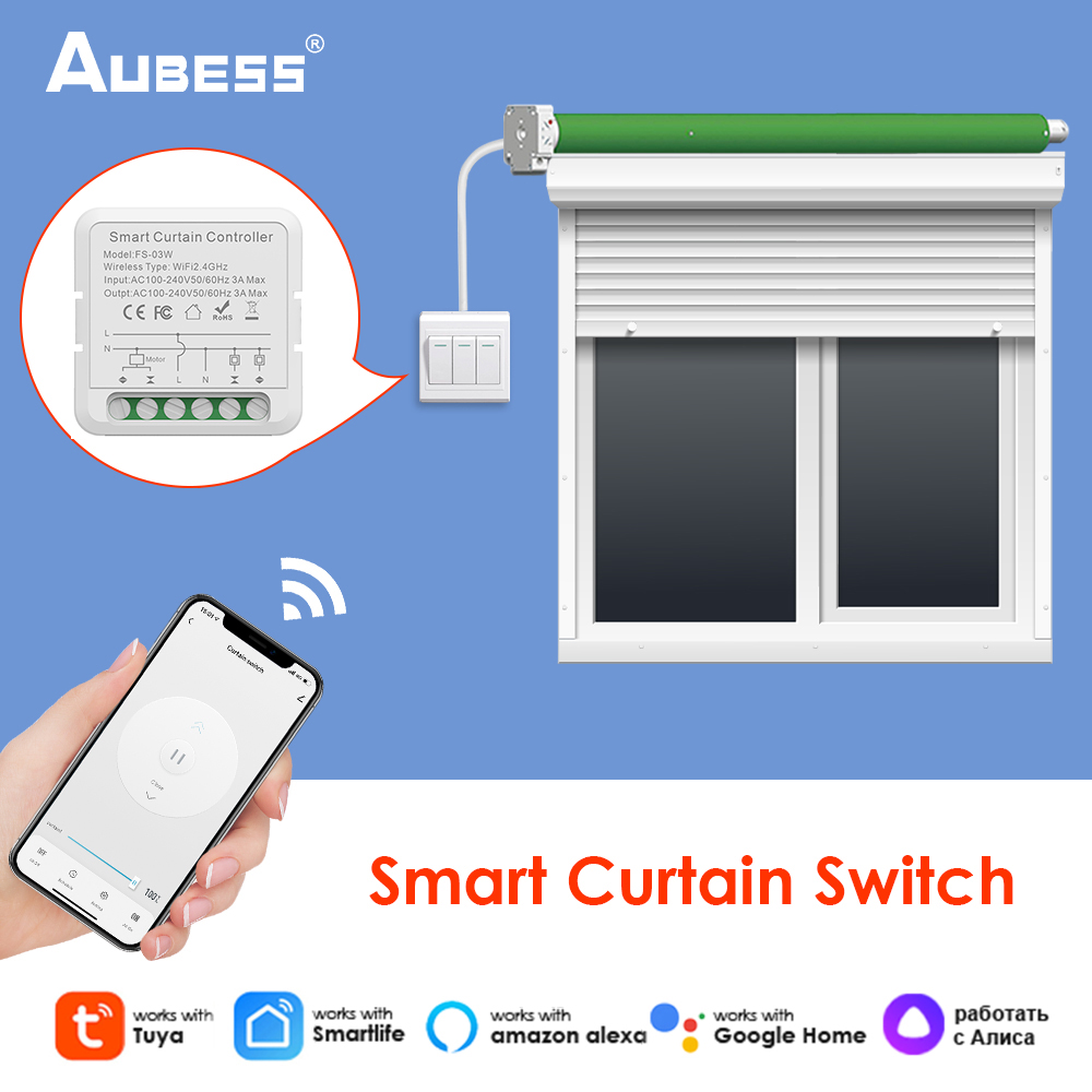 WiFi Smart Curtain Switch, For Roller Shutter Blind Motor Rolling Shutter Doors, Tuya Smart Life APP, Alice Alexa Google Home