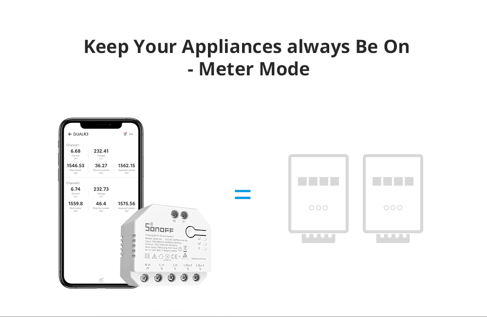 SONOFF DUAL R3 2 Gang Dual Relay Module DIY MINI Smart Switch Power Metering Smart Home Control Via eWeLink Alexa Google Home