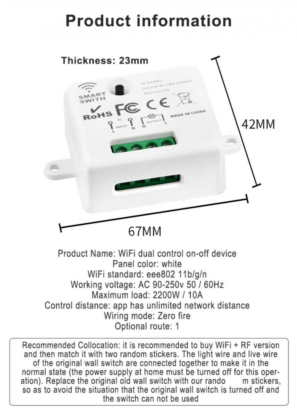 Aubess 10A Smart Switch RF/RF433 + WiFi Dual Control Smart Switches Module On-off Device Tuya Single Wire Intelligent Switch