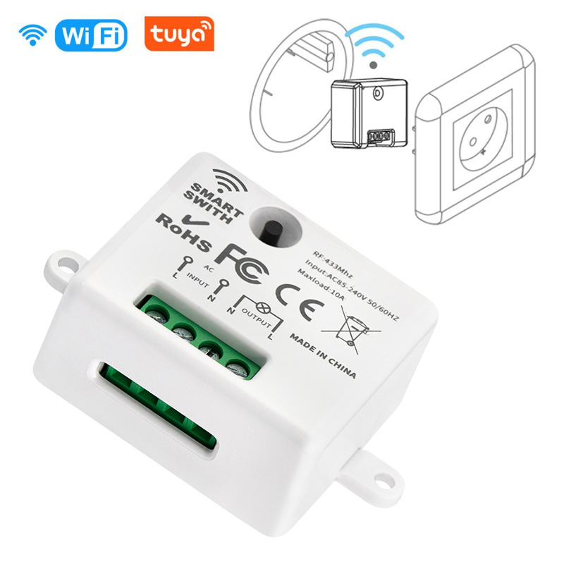 Aubess 10A Smart Switch RF/RF433 + WiFi Dual Control Smart Switches Module On-off Device Tuya Single Wire Intelligent Switch