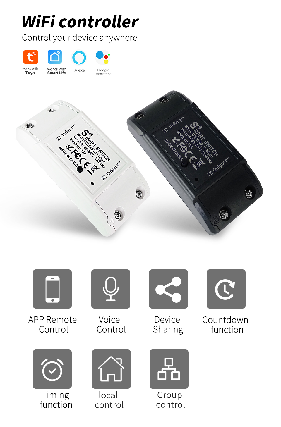 Tuya WiFi Smart Switch APP Wireless Controller Universal Breaker Timer Smart Life Work with LED Light Switch Alexa Accessories