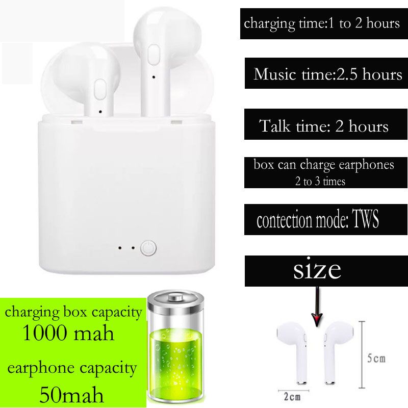 i7s tws Wireless Headphones Bluetooth 5.0 Earphones sport Earbuds Headset With Mic Charging box Headphones For Xiaomi iPhone i7