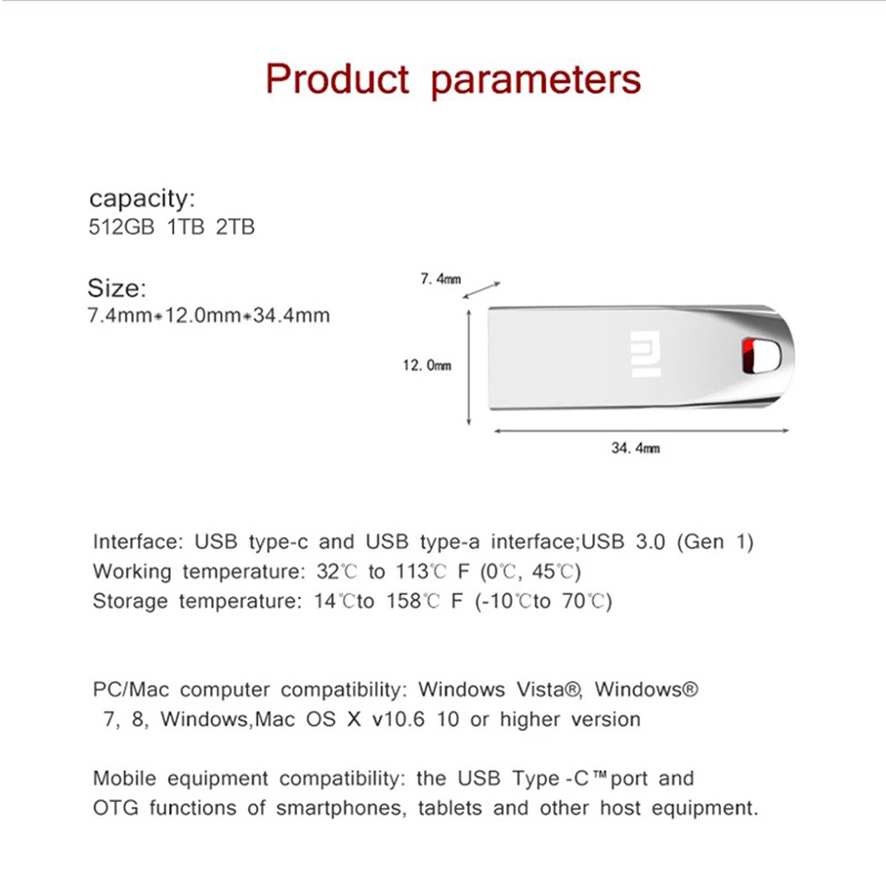 Xiaomi U Disk 2TB 3.0 Flash Drives High Speed Pendrive Metal 1TB 64GB Usb Drive Portable SSD Memoria Flash Disk TYPE-C Adapter